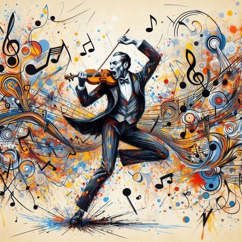 Violin player colourful - in,